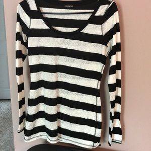 Express Black and White Lace Long Sleeve Shirt